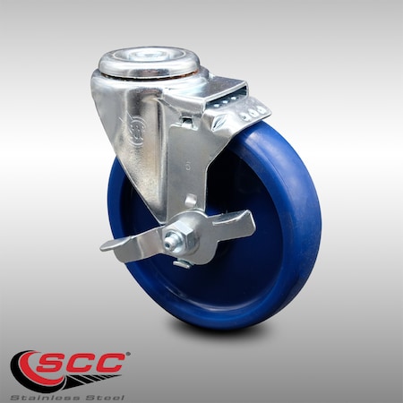 Service Caster 5 Inch SS Solid Polyurethane Wheel Swivel Bolt Hole Caster with Brake SCC SCC-SSBH20S514-SPUS-TLB